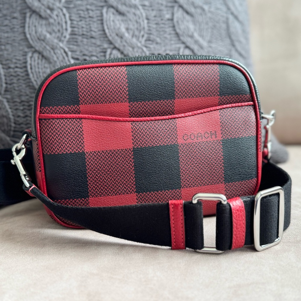 Coach Dempsey Camera Bag buffalo plaid print patch crossbody shoulder bag purse - Picture 3 of 15